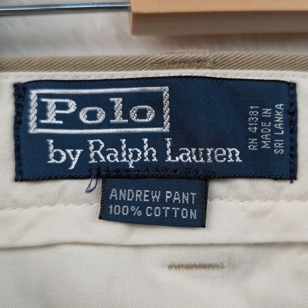VTG Polo Ralph Lauren Andrew Pants Mens 37x30 Tan Straight Leg Pleated Chino 90s